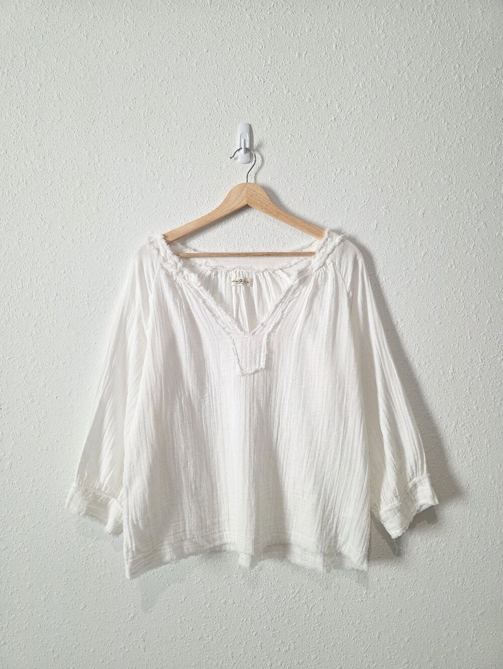 Natural Life White Relaxed Cotton Gauze Top L